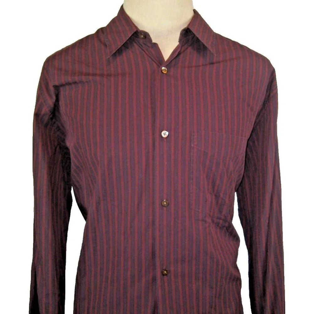 Mens Banana Republic Cotton Blend LS Maroon Striped Casual Shirt sz XL